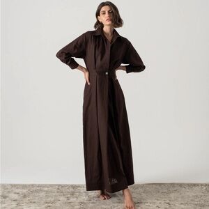 NWT! Luxmii Size S • Halvar Linen Maxi Dress Brown Espresso.